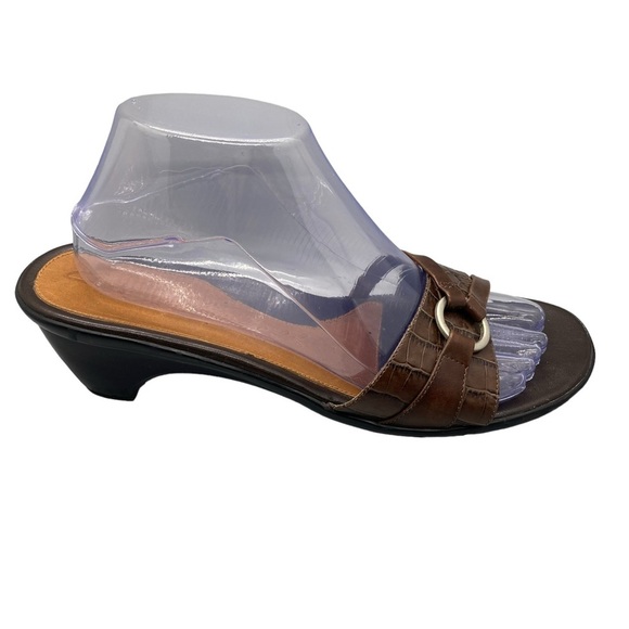 Clarks Brown Leather Faux Croc Heel Slip On Sandals 75676 Size‎ 9 M - Picture 6 of 15